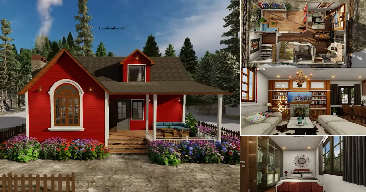 10 x 8 M Charming Red House Design with 3 BEDROOMS + Floor Plan ~ Homlovely.com
