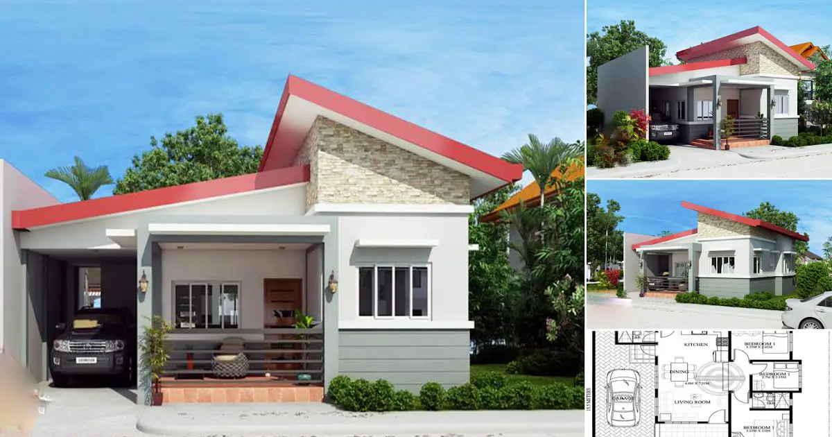 100 sqm House Design Idea with 3 Bedrooms and Floor Plan ~ Homlovely.com