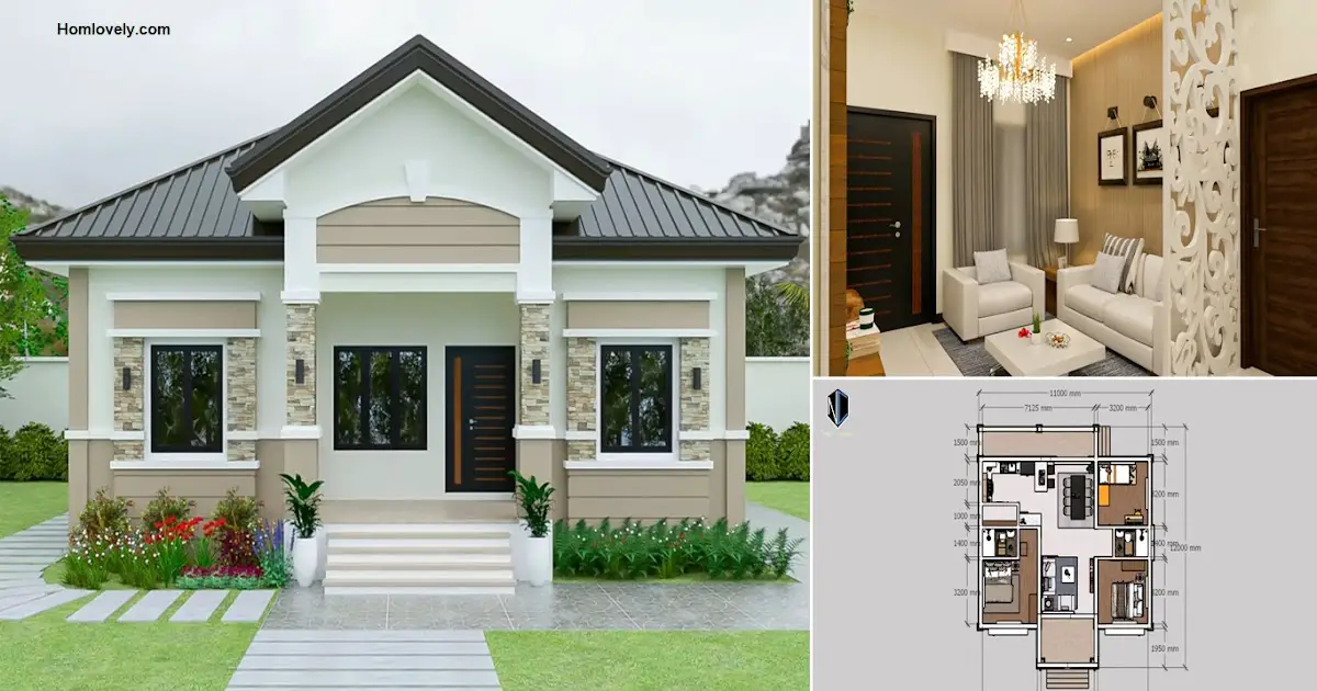 132 Sqm Simple Bungalow House Design with 3 Bedroom ~ Homlovely.com
