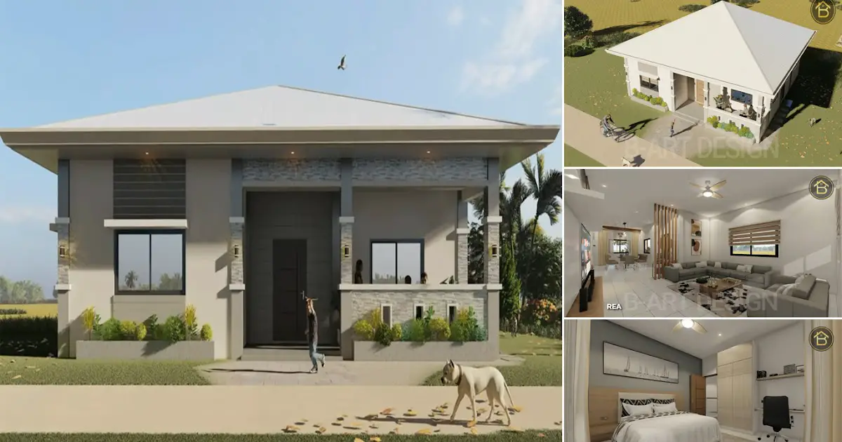 144 sqm Cozy Bungalow House Design with 3 Bedrooms ~ Homlovely.com