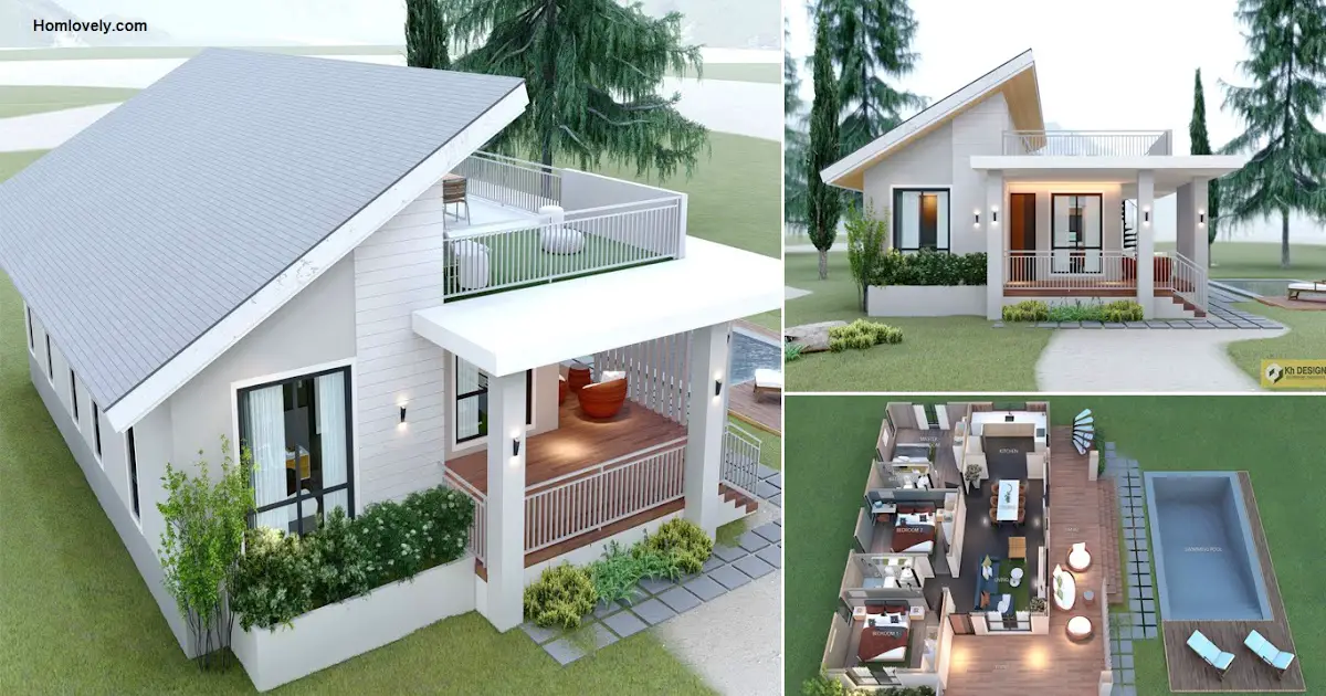 158 Sqm Perfect Bungalow House Design with Deck + 3 Bedroom ~ Homlovely.com