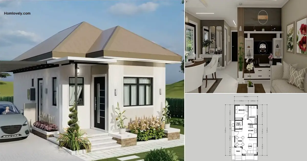 2 Bedroom Bungalow Small House Design 47.5 SQM (5m x 9.5m) ~ Homlovely.com