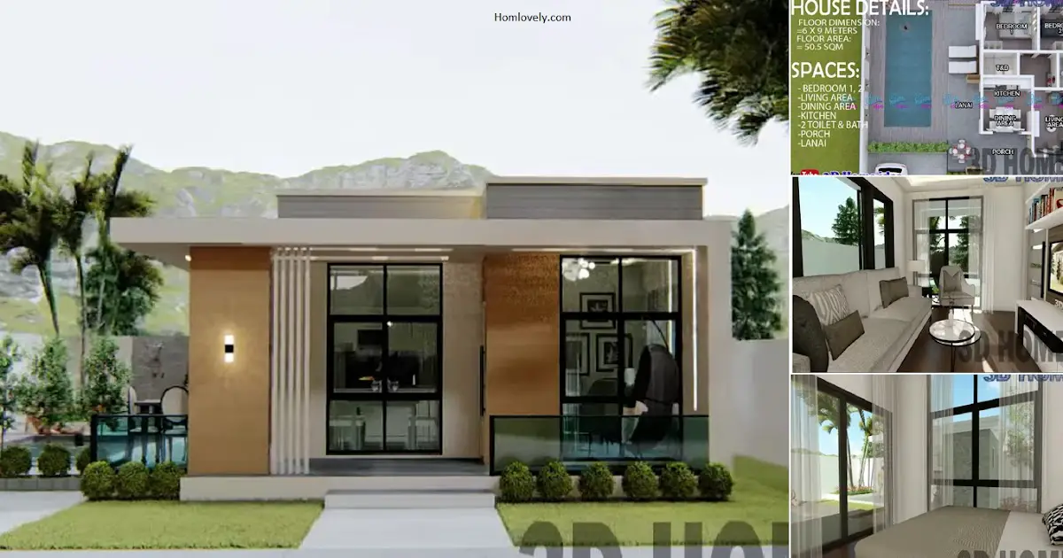 2-Bedroom Simple Modern House Design with Pool (6x9 M) ~ Homlovely.com