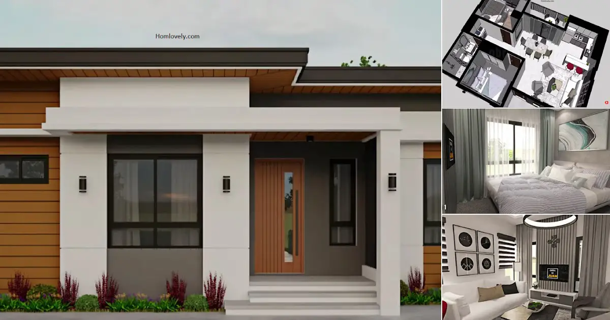 2-Bedrooms 55 sqm Bungalow House Design ~ Homlovely.com