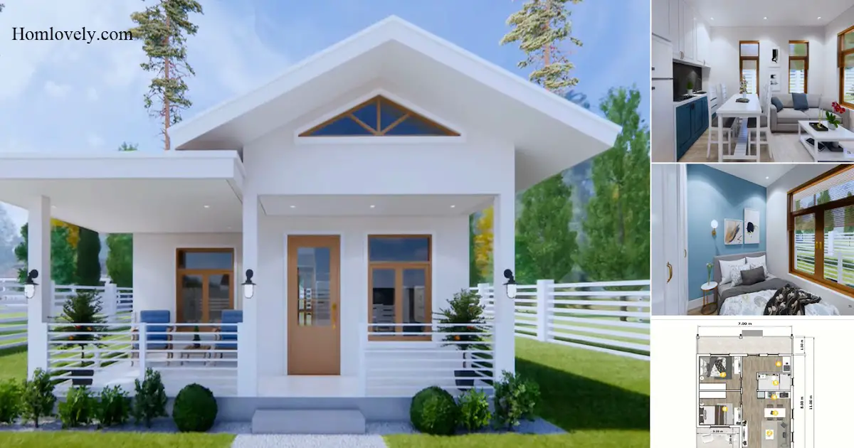 2 Bedrooms Small House Design Plan In 7 x 11 Meters ~ Homlovely.com