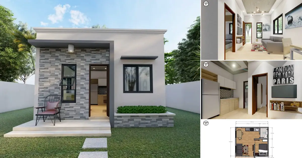 25 sqm One Storey Modern Small House Design with Floor Plan ~ Homlovely.com