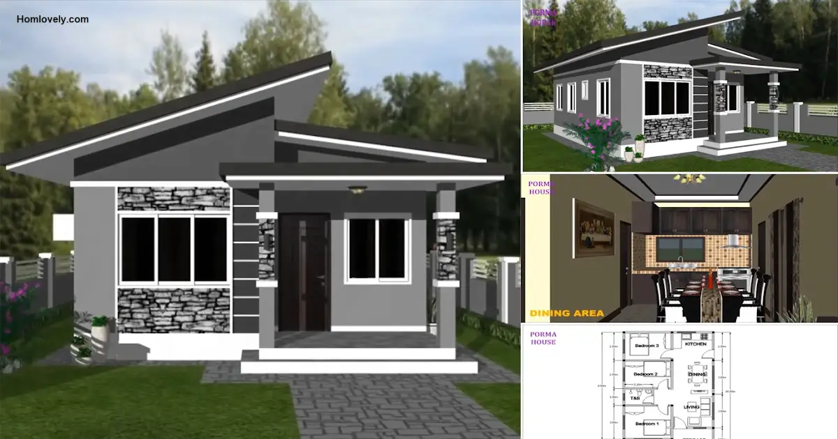 3 Bedroom Simple House Design Idea for Low Budget (6.5 x 9.5 M) ~ Homlovely.com