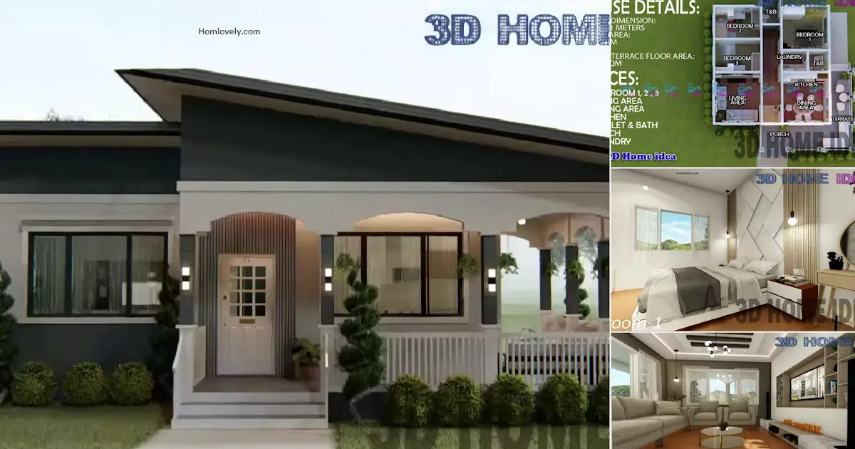 3-Bedrooms House Design with Floor Plan ( 11x 11 M ) ~ Homlovely.com