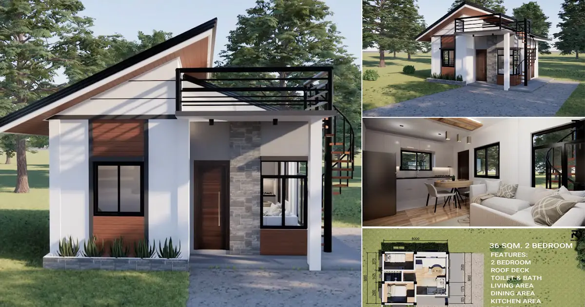 36 Sqm Small House Design with Roof Deck + 2 Bedroom ~ Homlovely.com