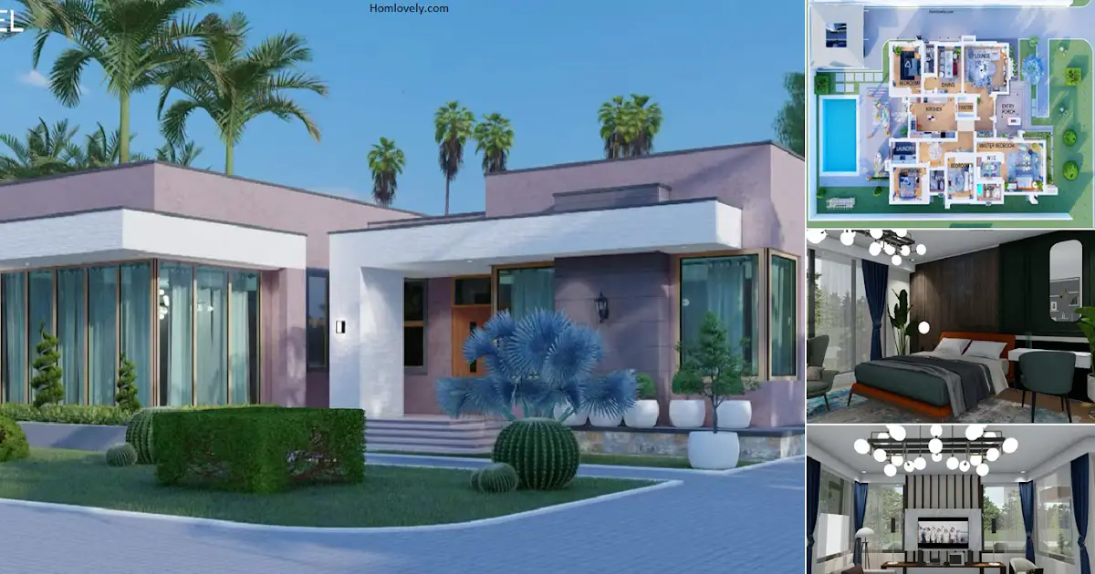 4-Bedrooms Attractive House Design with FLOOR PLAN ~ Homlovely.com