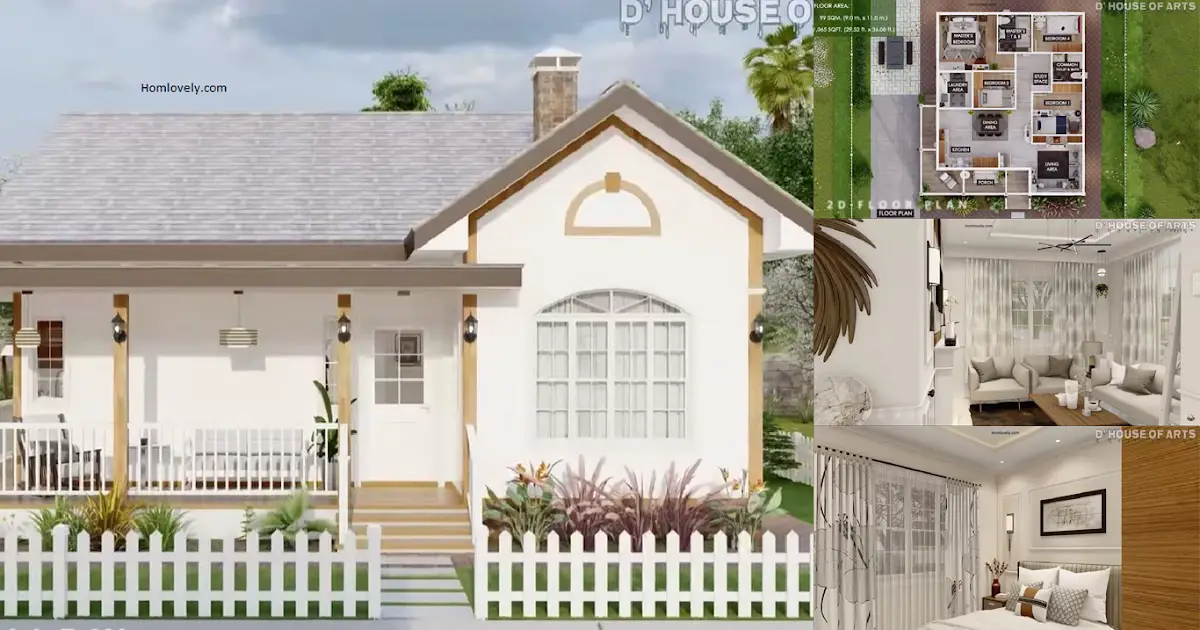 4-Bedrooms Lovely White House Design in 99 SQM ~ Homlovely.com