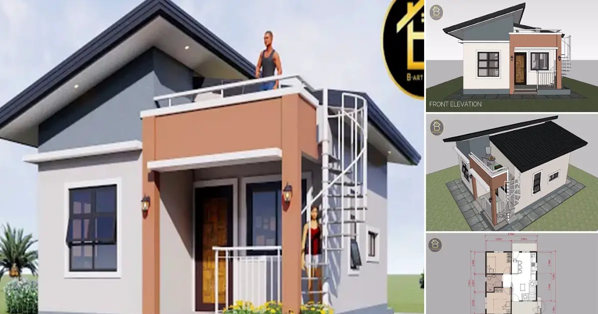48 Sqm Small House Design with 2 Bedrooms and Mini Deck ~ Homlovely.com