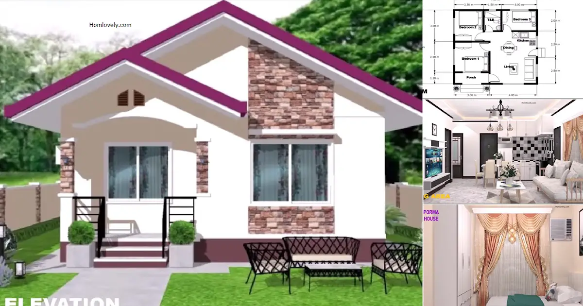 49 sqm House Design with 3 BEDROOMS + Floor Layout ~ Homlovely.com
