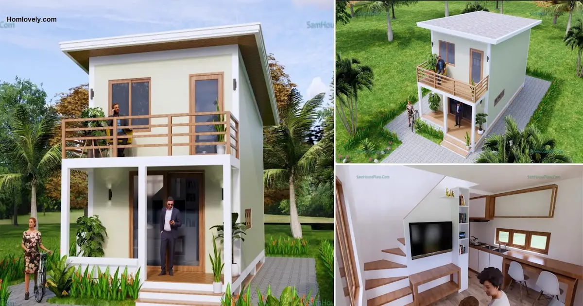 4×7 Meters Small House with Loft Bed Shed Roof ~ Homlovely.com