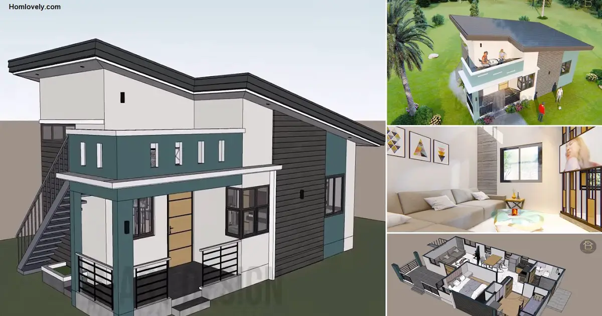 52 Sqm Eye-Catching Small House Design with 2 Bedroom ~ Homlovely.com