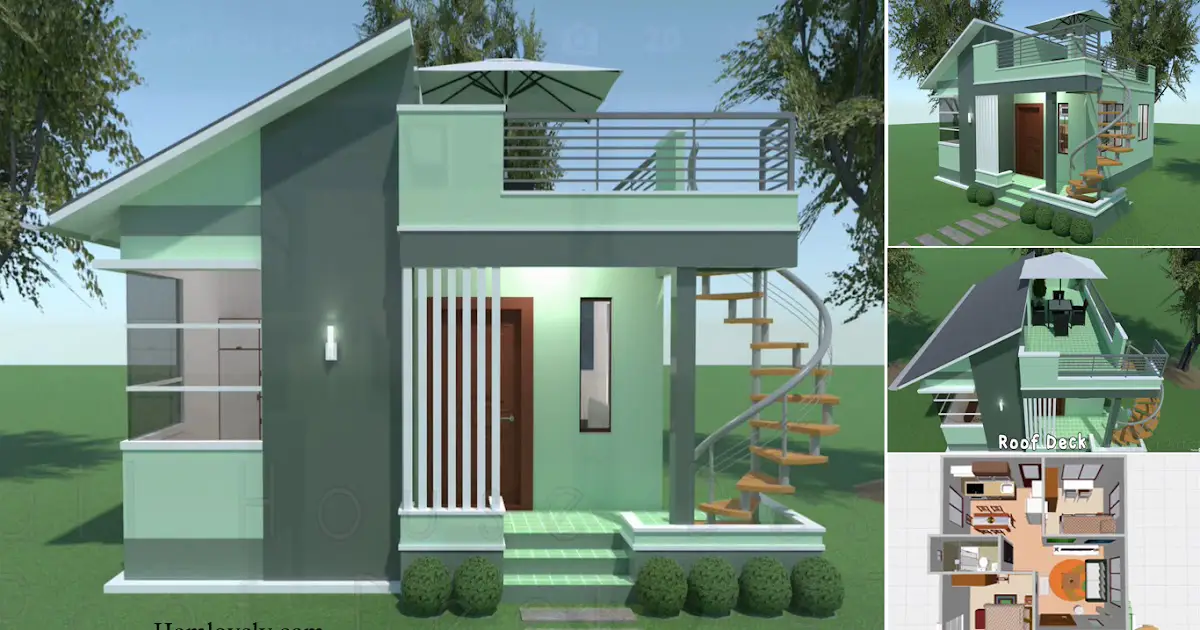 57 SQM Small House Design With 2 Bedroom + Mini Roof Deck ~ Homlovely.com