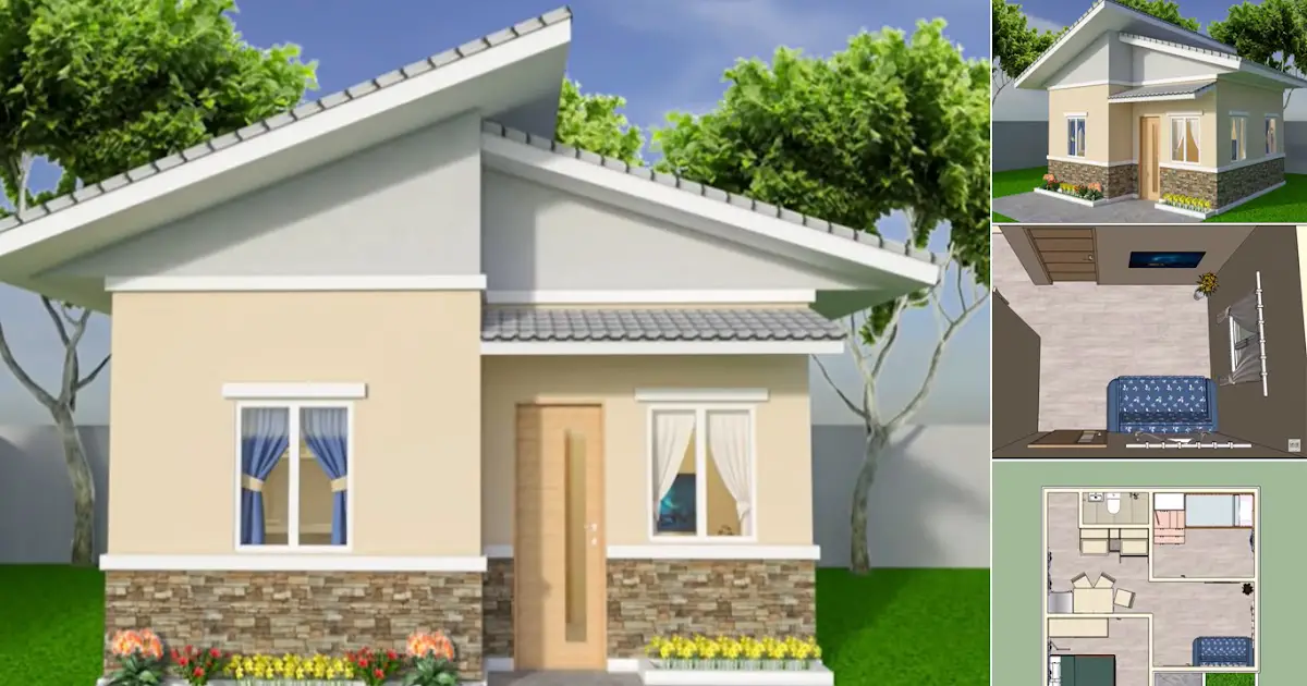 6 x 6 M (36 SQM) Pretty Small House Design With 2 Bedrooms ~ Homlovely.com