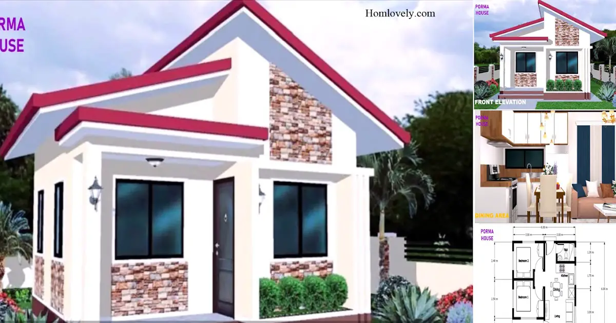 6 x 6 M Low Budget Small House Design With 2 Bedroom ~ Homlovely.com