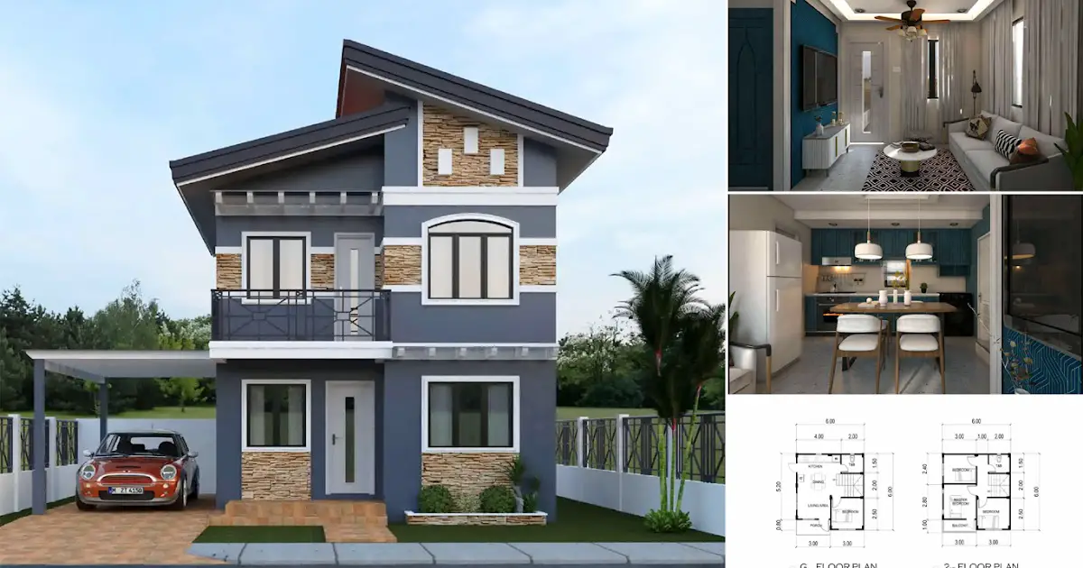 6 x 6 M Simple Two-Storey House Design with Floor Plan ~ Homlovely.com