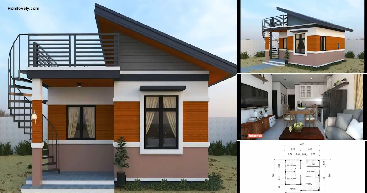 6 x 6 Meters House Design with 2 Bedroom and Roof Deck ~ Homlovely.com