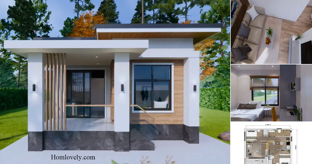 6 x 6.5 M Modern Small House Design With 2 Bedrooms + House Plan ~ Homlovely.com