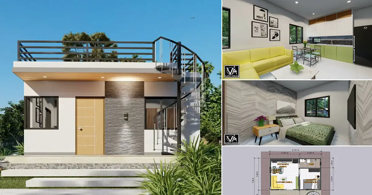 6 x 7 M Growing Small House Design with Roof Deck + Floor Plan ~ Homlovely.com