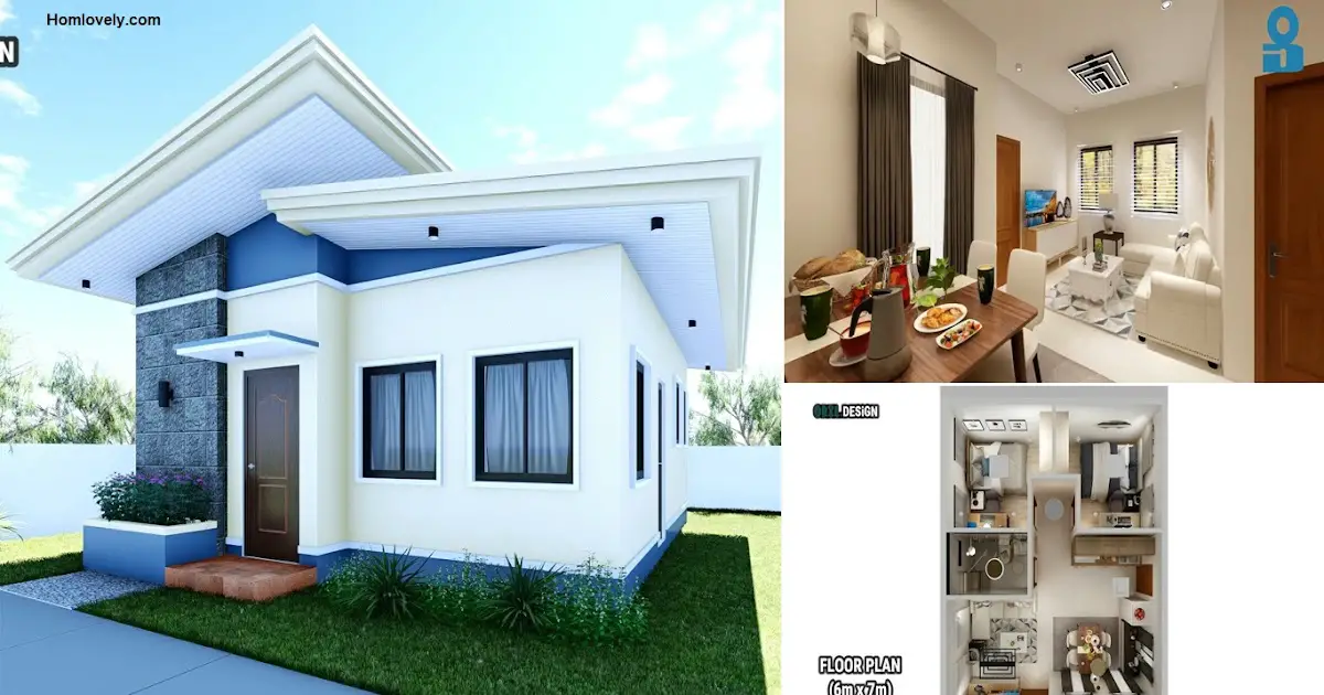6 x 7 M Simple Small House Design in White with 2 Bedrooms ~ Homlovely.com