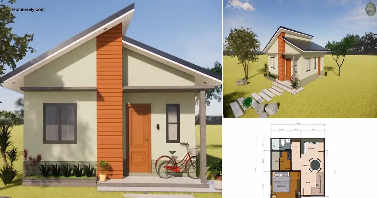6 x 7 M Small House Design with 2 Bedrooms that Look Timeless ~ Homlovely.com