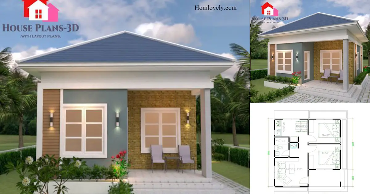 6 x 8 M Beautiful Small House Design With 2 Bedroom + Floor Plan ~ Homlovely.com