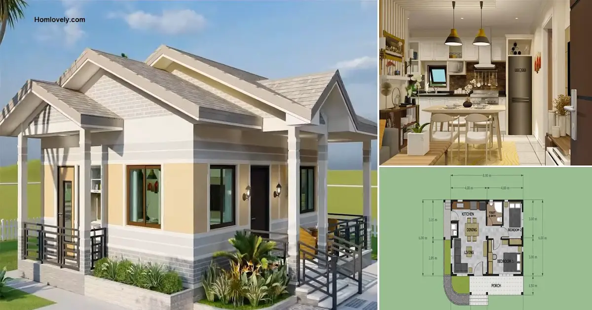 6 x 8 M Bungalow House Design with Cozy Facilities ~ Homlovely.com