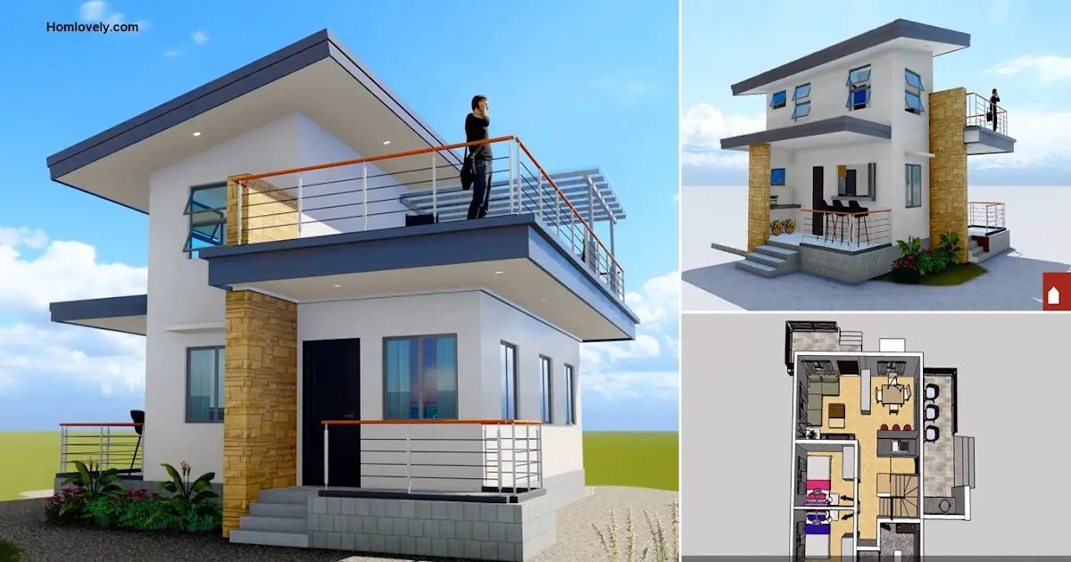 6 x 8 M Small 2-Storey House Design with 3 Bedroom and Impressive Roof Deck ~ Homlovely.com