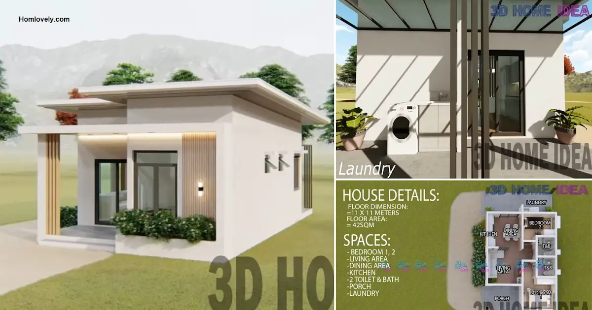 6 x 8 M Small House Design Idea with 2 Bedroom and Floor Plan ~ Homlovely.com