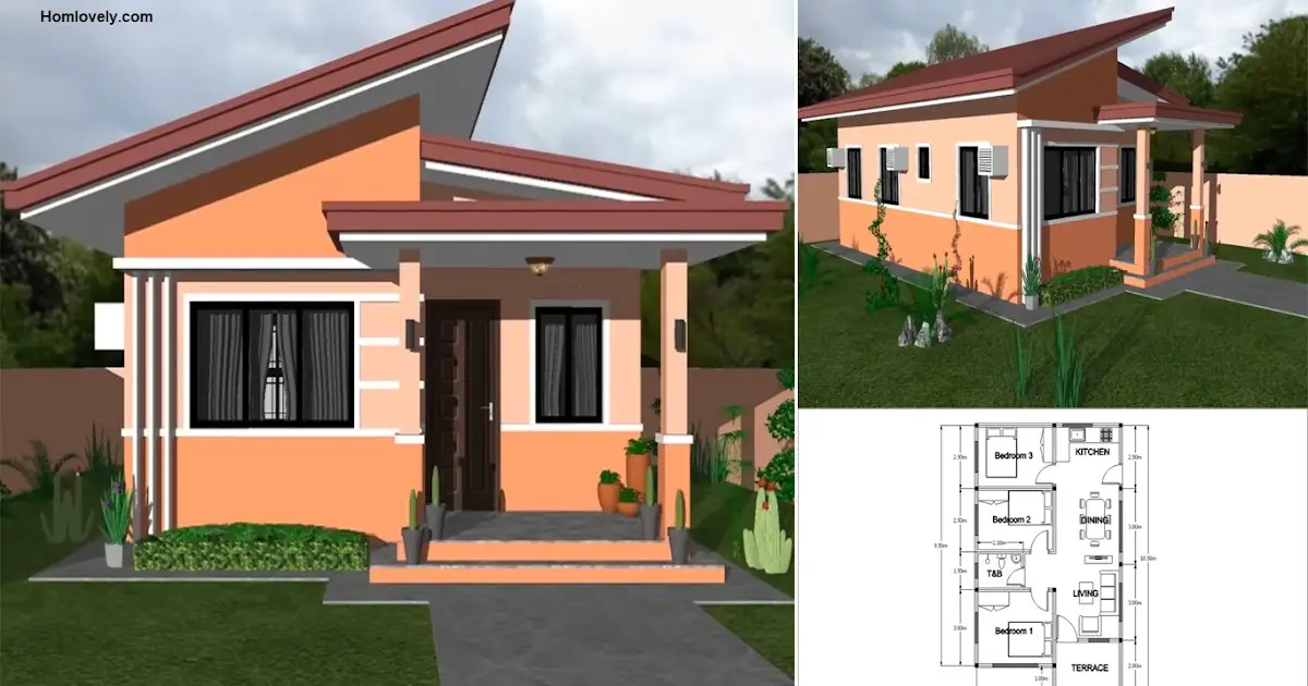 65 Sqm Modern Bungalow House Design with 3 Bedrooms and Terrace ~ Homlovely.com