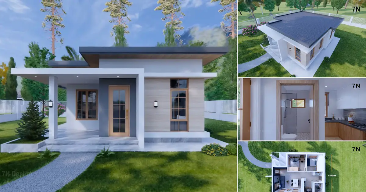 6.5 x 7 m Small House Design with 2 Bedrooms and Floor Plan ~ Homlovely.com