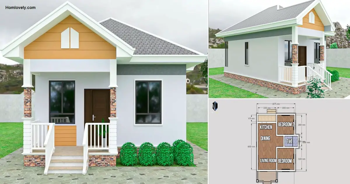 68 Sqm Small Bungalow House Design with 2 Bedroom ~ Homlovely.com