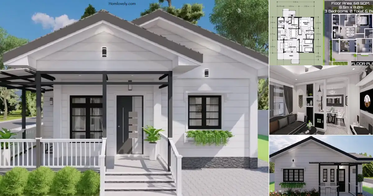 68 sqm Monochrome House Design (3 BEDROOMS) ~ Homlovely.com