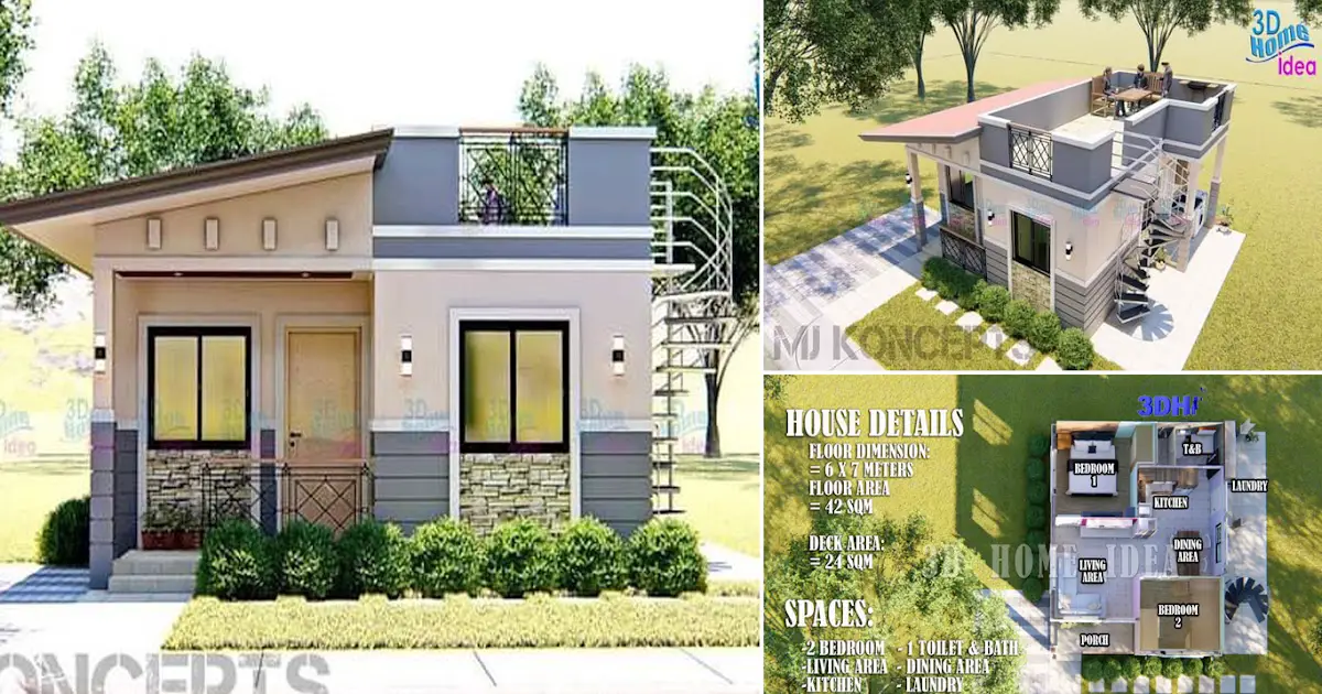 6x7 Meters Small House Design with Interesting Deck ~ Homlovely.com