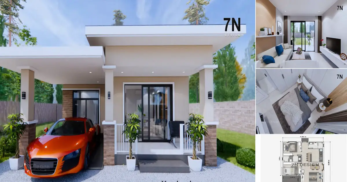 7 x 10 M Beautiful Small House Design Plan With 2 Bedrooms ~ Homlovely.com