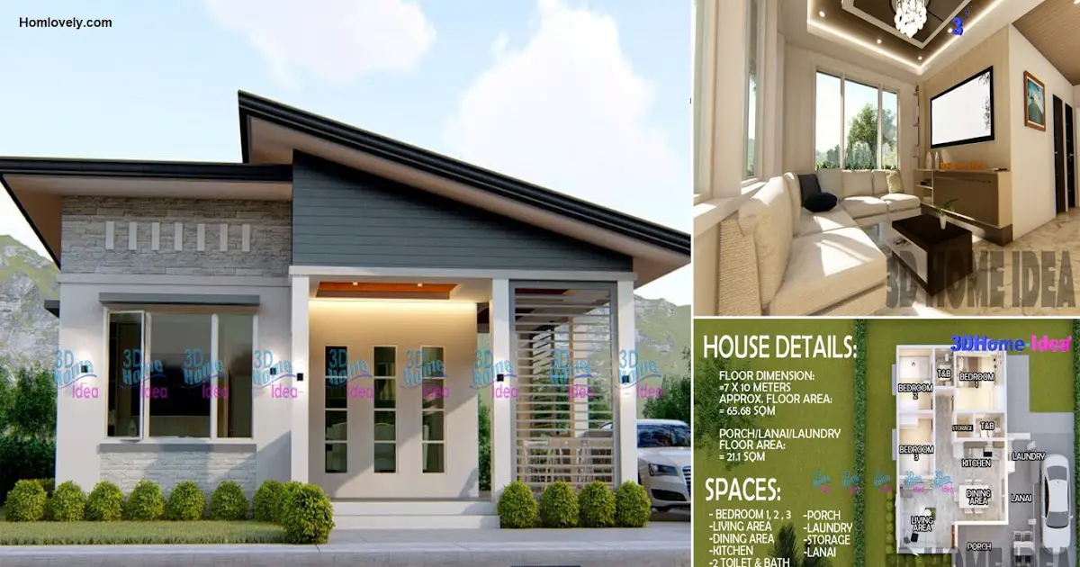 7 x 10 M Pleasant House Design Ideas with 3 Bedroom ~ Homlovely.com