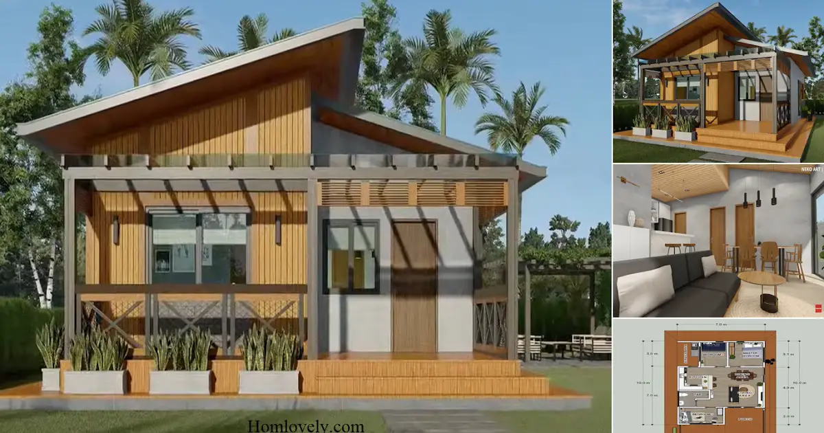 7 x 10 M Tropical Small House Design Ideas With 3 Bedrooms ~ Homlovely.com