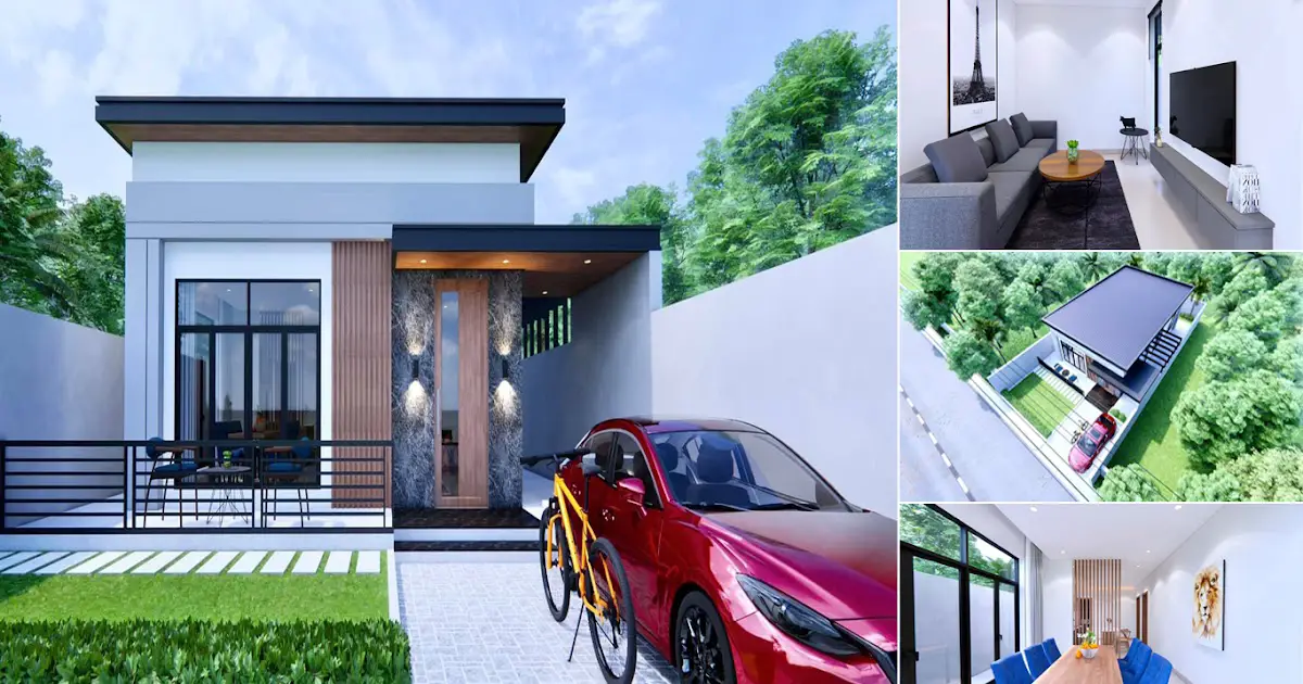 7 x 11 M Small House Design With Cozy Living Room + 2 Bedroom ~ Homlovely.com