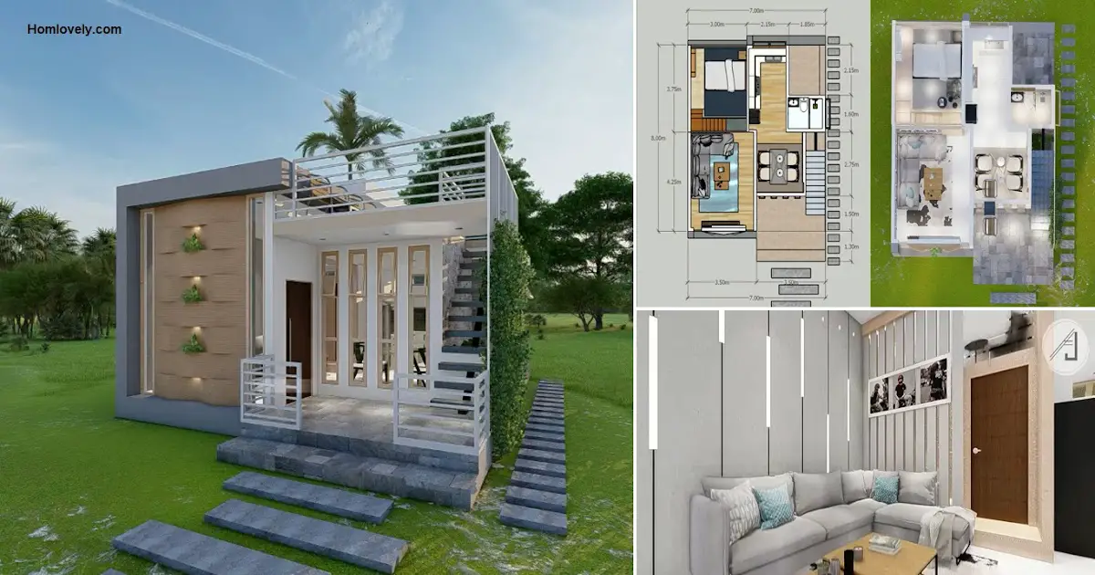7 x 8 M Small Bungalow House Design with Roof Deck and 2 Bedrooms ~ Homlovely.com