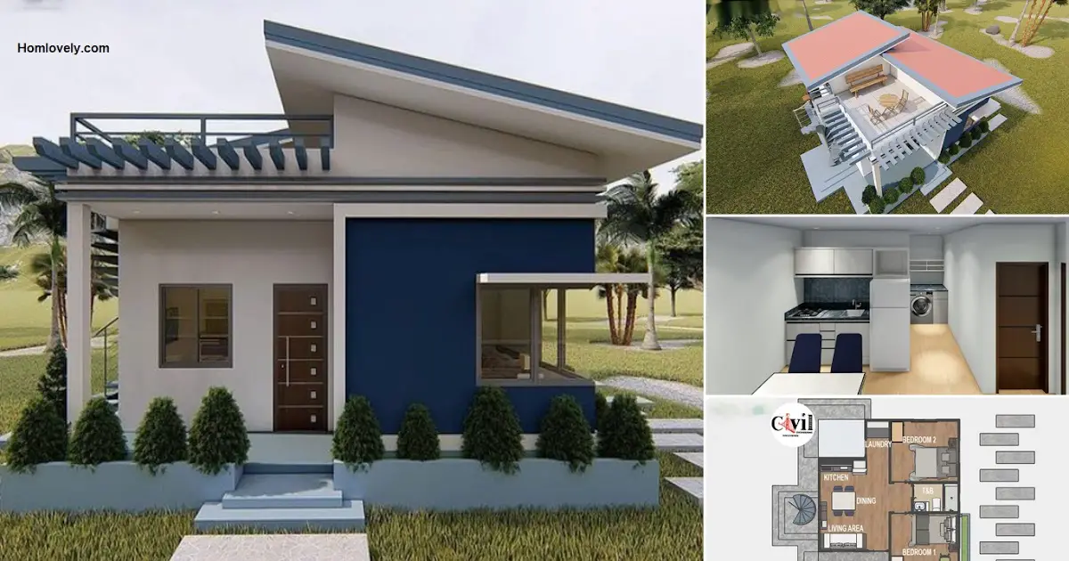 7 x 8 M Small House Design with Roof Deck and 2 Bedroom ~ Homlovely.com