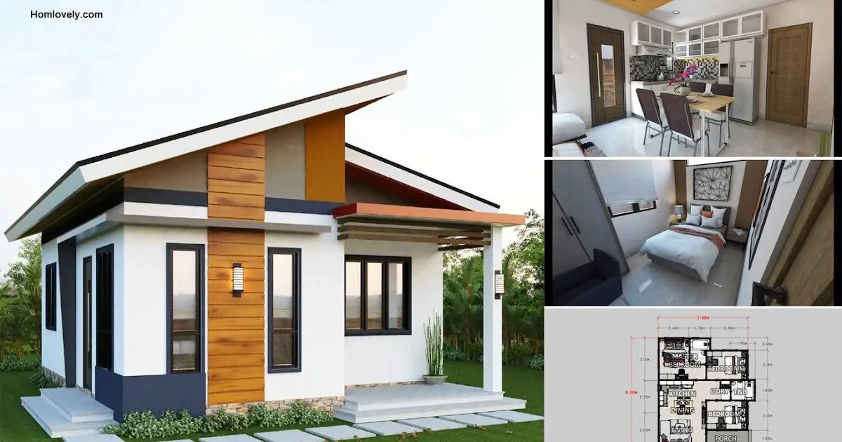7 x 8 M Small Modern House Design with 3 Bedroom ~ Homlovely.com
