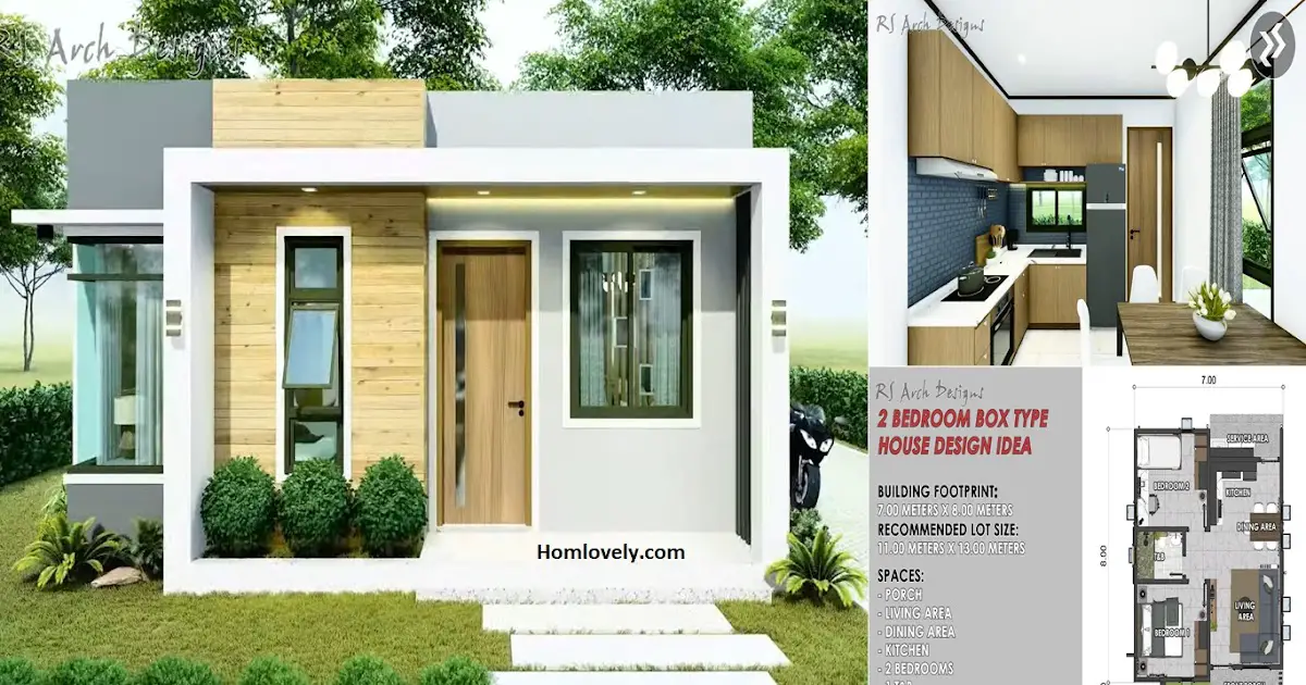 7 x 8 Meter Simple House Design with 2 Bedroom Box Type ~ Homlovely.com