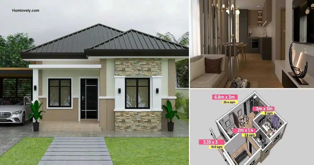 7 x 8.5 M Small House Design with 2 Bedroom ~ Homlovely.com