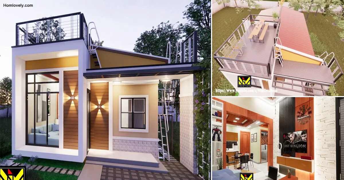 7 x 9 Meters Small House Design with Roof Deck and Floor Plan ~ Homlovely.com