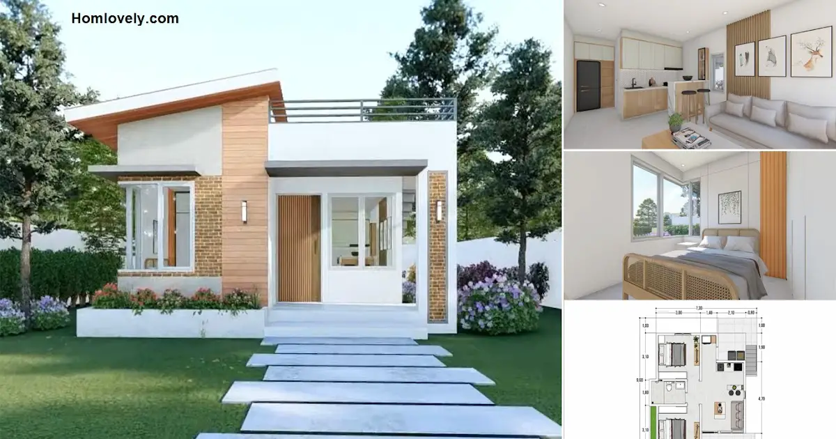 7.3 x 9.6 M Charming Small House Design with Roof Deck and 2 Bedrooms ~ Homlovely.com