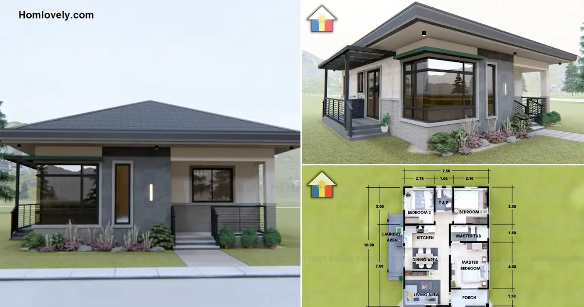 75 Sqm House Design with 3 Large Bedrooms for Family ~ Homlovely.com
