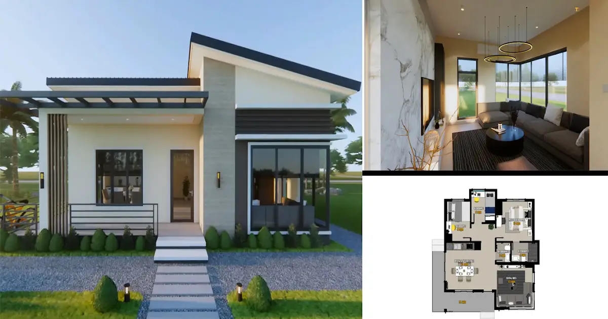 7.5 x 8 Meters Small House Design with Floor Plan (3 Bedroom) ~ Homlovely.com